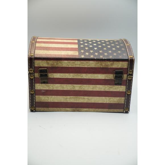 Vintage‎ American Flag Storage Chest Box Patriotic Decor 12"x7"x8" Rustic Metal - Picture 4 of 16